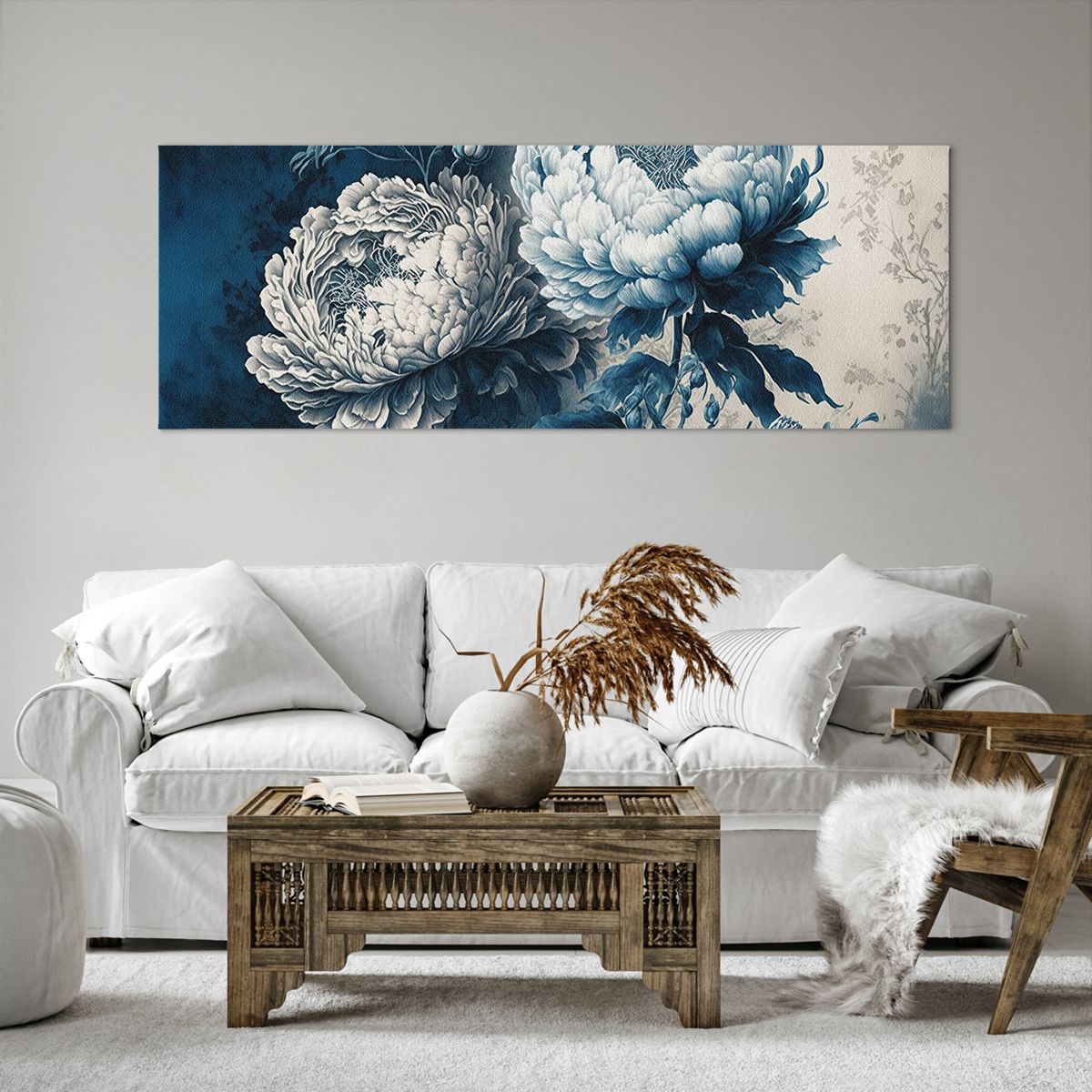 Tableau Mural Toile 50x70cm Motif Floral Bleu Et Blanc - Impression 3D Haute Définition, Sans Cadre, Déco Salon Ou Chambre - 8