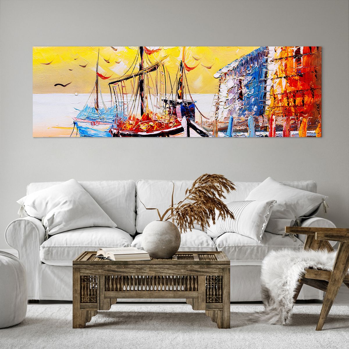 Quadro su tela Paesaggio, Quadro su tela Porto Di Pesca, Quadro su tela Barche, Quadro su tela Gli Uccelli, Quadro su tela Arte