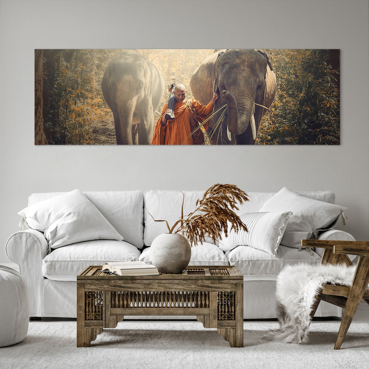 Bild auf Leinwand Asien, Bild auf Leinwand Elefant, Bild auf Leinwand Mönch, Bild auf Leinwand Urwald, Bild auf Leinwand Buddhismus