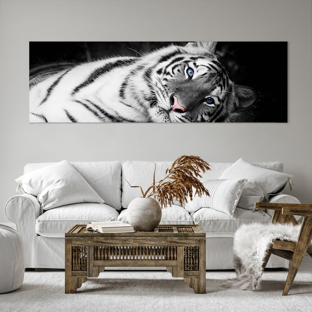 Obrazy na płótnie Tygrys Biały, Obrazy na płótnie Tygrys, Obrazy na płótnie Zwierzęta, Obrazy na płótnie Natura, Obrazy na płótnie Czarno-Biały