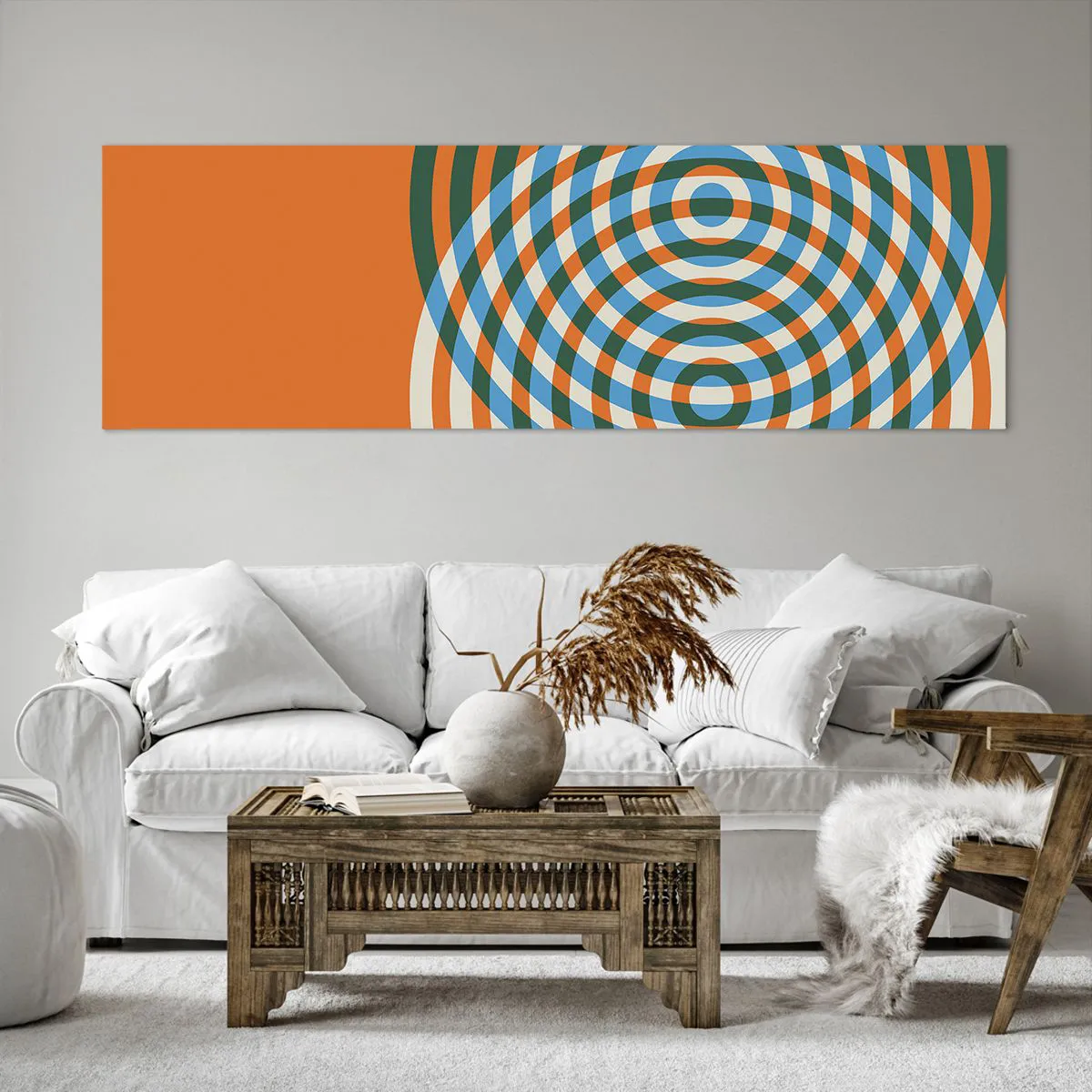Quadro em tela - Variação circular abstrata - 160x50 cm