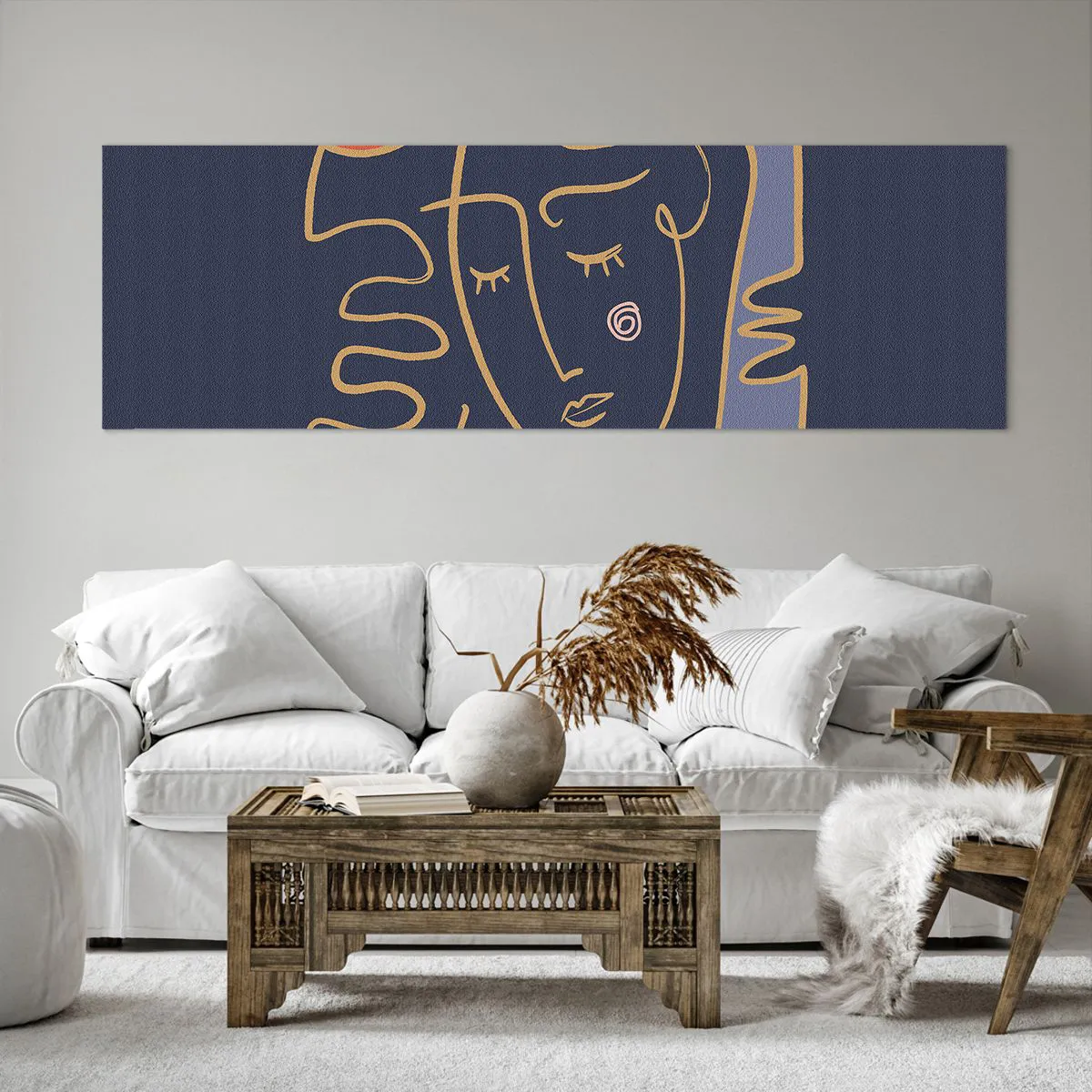 Impression sur toile - Image sur toile - Portrait de visage abstrait dans un style minimaliste - 160x50cm - En réflexion - Décoration murale moderne pour le salon et la chambre ARTTOR