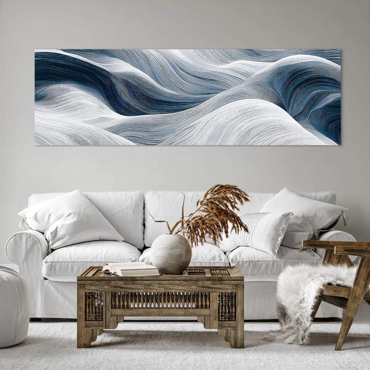 Canvas picture - White and Blue Waves - 160x50 cm