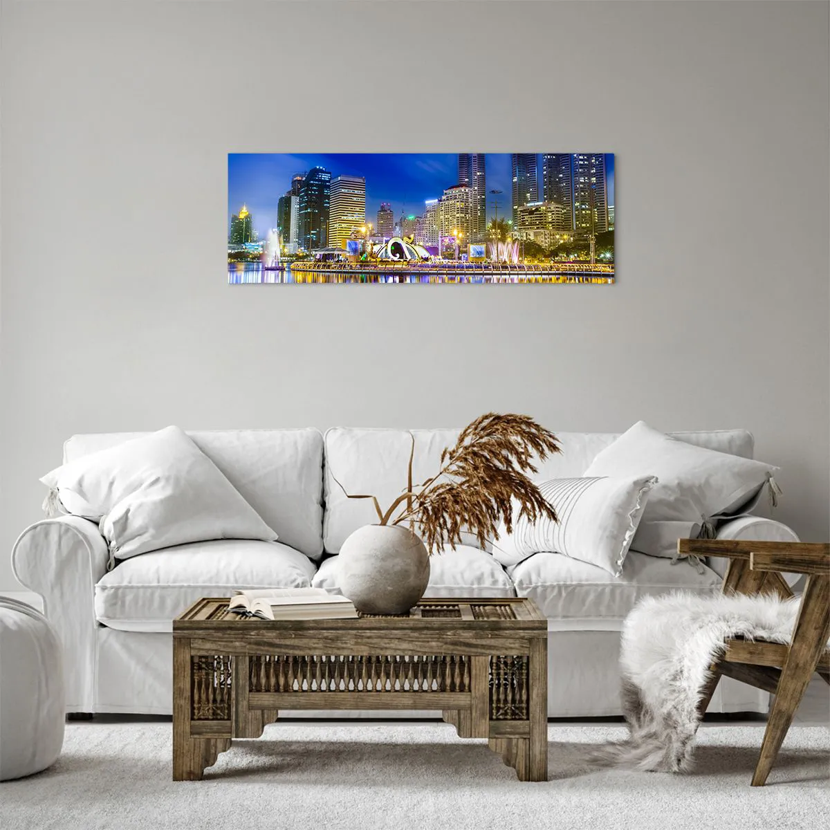 Obraz na płótnie - Tęczowa noc metropolii - 90x30 cm