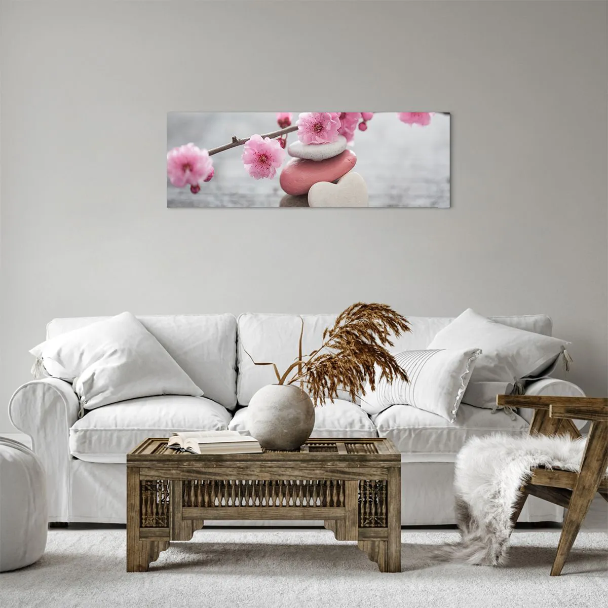 Bild auf Leinwand - Leinwandbild - Glückseligkeit mit einer Kirschblüte - 90x30 cm