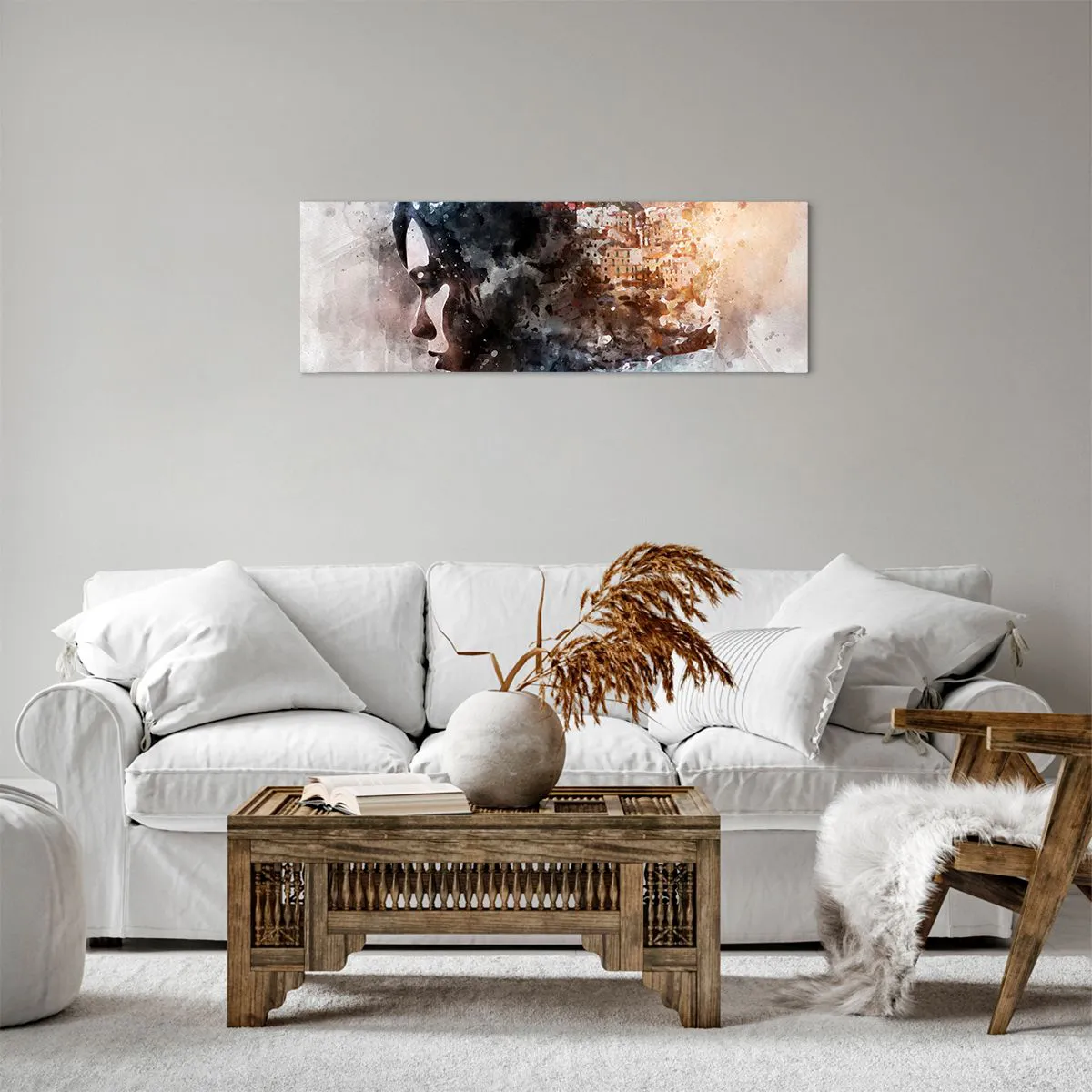 Canvas picture - Tale about a Girl with a City in the Background - 90x30 cm