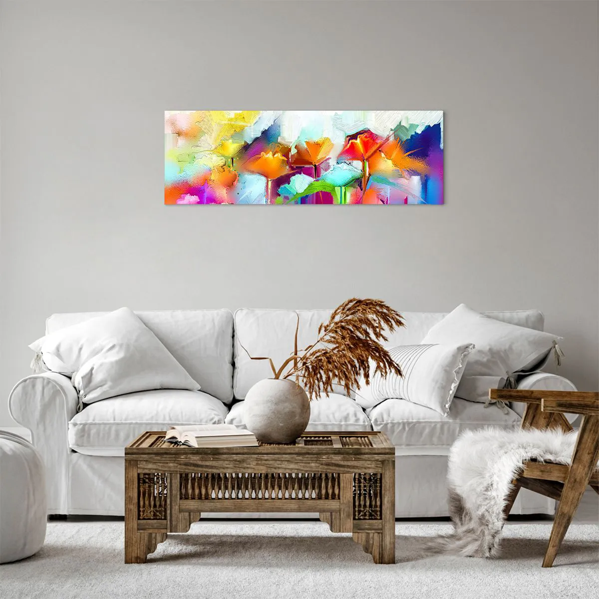 Lærredstryk - Billede på lærred - Regnbuen i blomstring - 90x30 cm