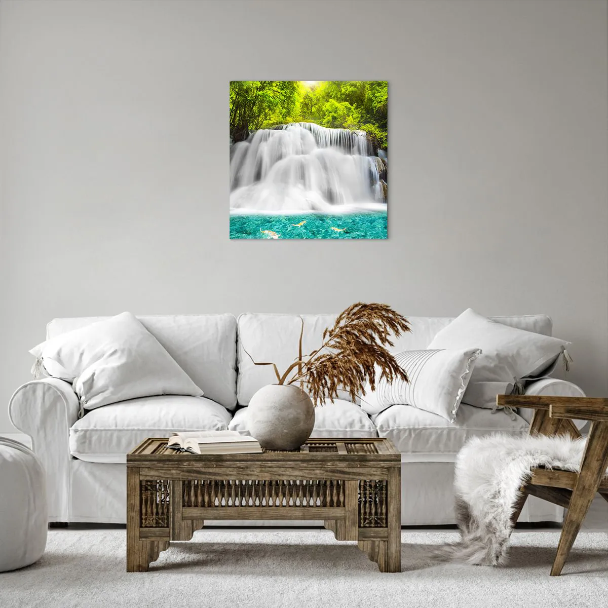 Quadro su tela - Stampe su Tela - Cascata spumeggiante dal verde all'azzurro - 50x50 cm