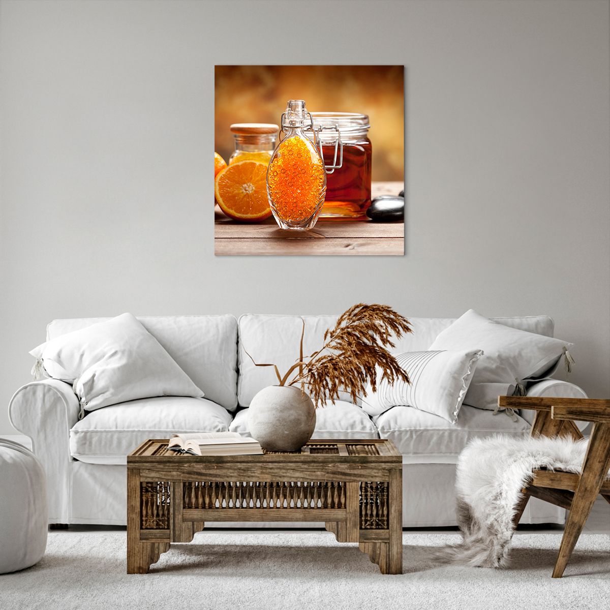 Bild auf Leinwand Gastronomie, Bild auf Leinwand Orange, Bild auf Leinwand Glas Mit Honig, Bild auf Leinwand Steine, Bild auf Leinwand Orangen