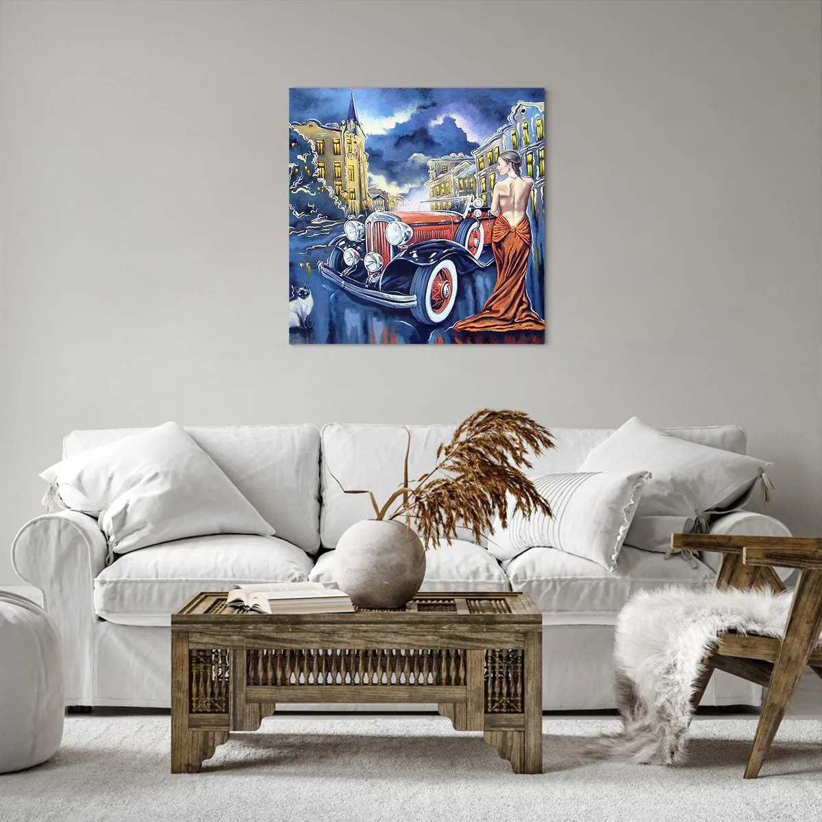 Impression sur toile - Image sur toile - Nocturne en bleu et corail - 60x60 cm