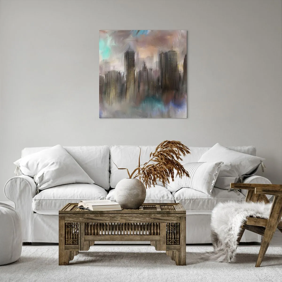 Impression sur toile - Image sur toile - Une composition d'acier, de pierre et de brouillard - 60x60 cm