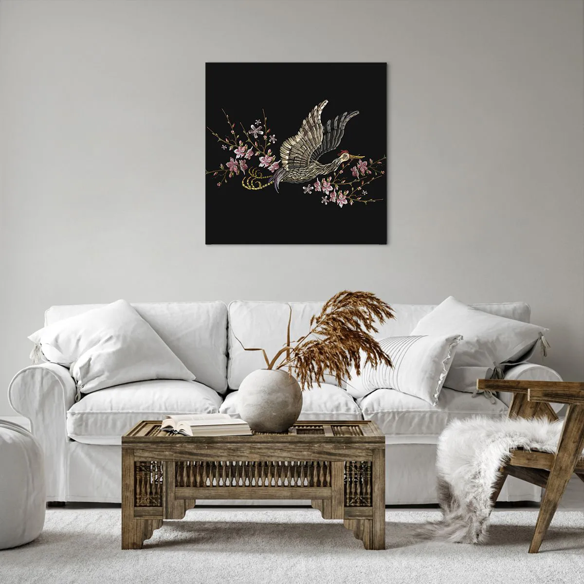 Canvas picture - Exotic, Embroidered Bird - 60x60 cm