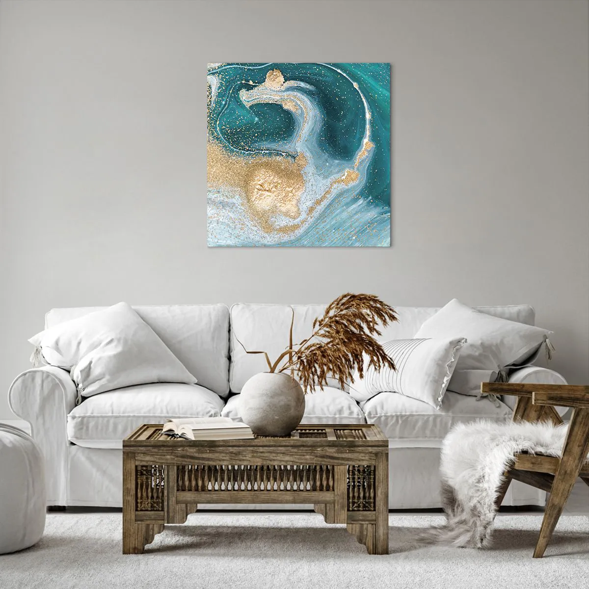 Impression sur toile - Image sur toile - Tourbillon d'or et de turquoise - 60x60 cm