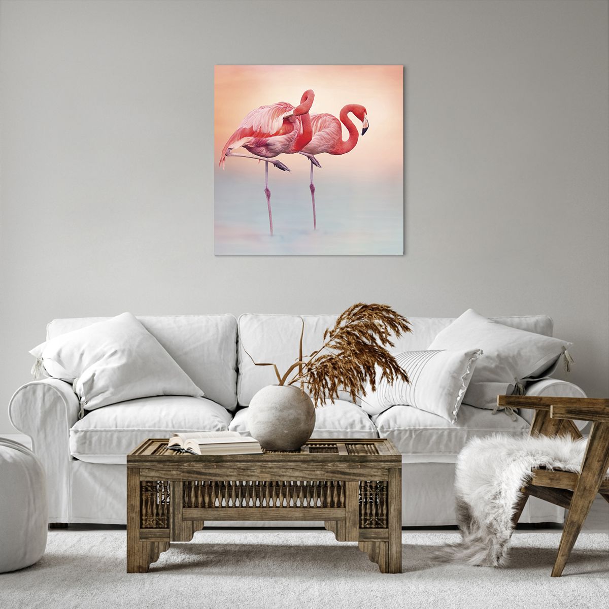 Bild auf Leinwand Flamingos, Bild auf Leinwand Die Vögel, Bild auf Leinwand Natur, Bild auf Leinwand Tiere, Bild auf Leinwand Pastellfarben