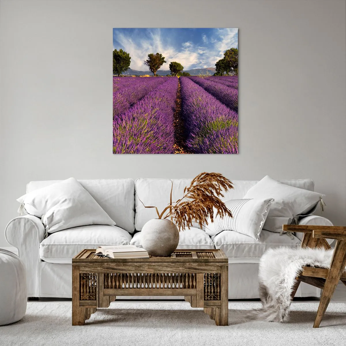 Canvastavla - Bild på duk - Lavendelrader - 70x70 cm