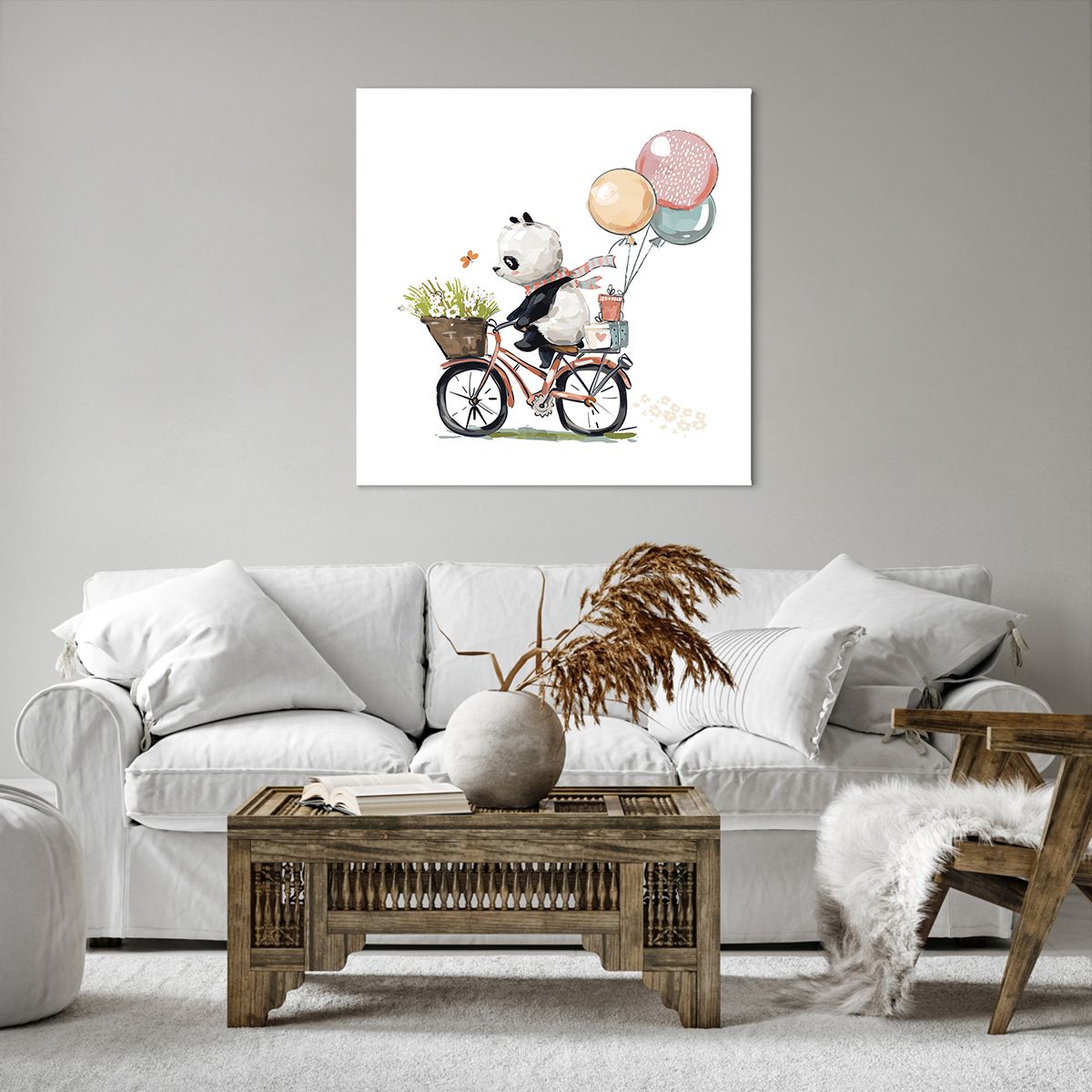 Bild på duk För Barn, Bild på duk Panda På En Cykel, Bild på duk Abstraktion, Bild på duk Färgglada Ballonger, Bild på duk Berättelse