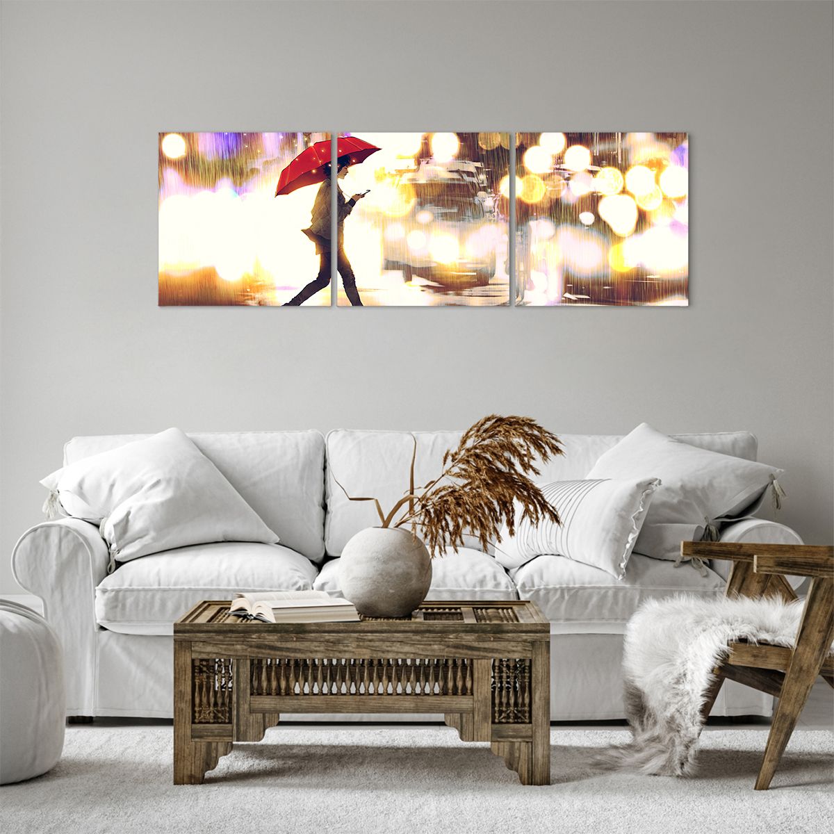 Quadro su tela Città, Quadro su tela Camminare Sotto La Pioggia, Quadro su tela Ombrello, Quadro su tela Arte, Quadro su tela Macchine