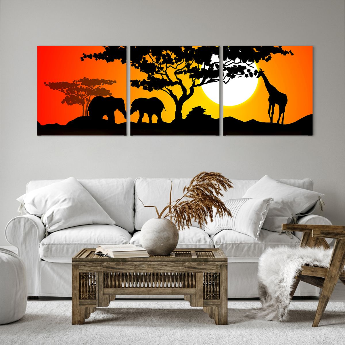 Impression sur toile Animaux, Impression sur toile Afrique, Impression sur toile Girafe, Impression sur toile  Éléphant, Impression sur toile Savane
