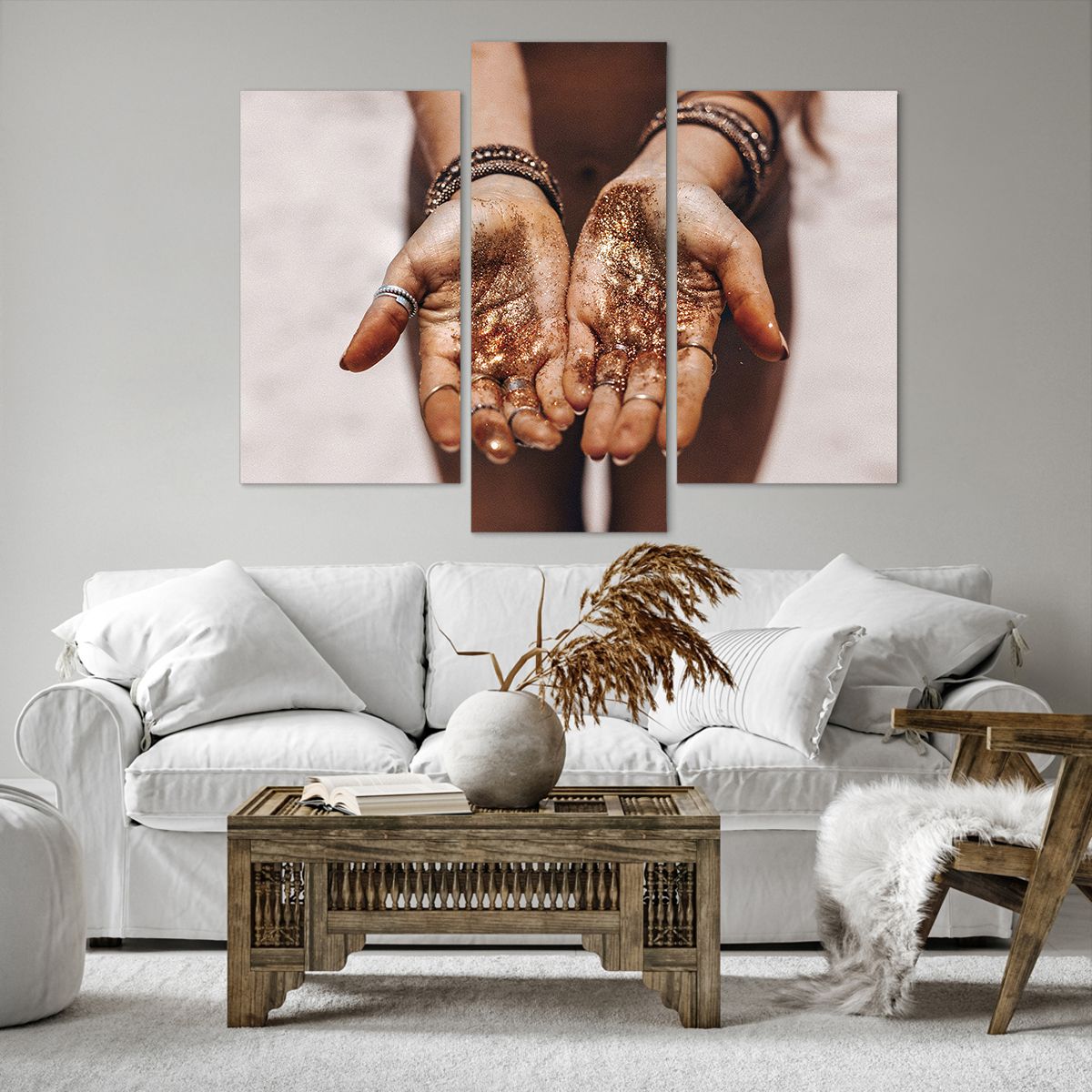 Bild auf Leinwand Weibliche Hände, Bild auf Leinwand Boho, Bild auf Leinwand Gold, Bild auf Leinwand Schmuck, Bild auf Leinwand Sand