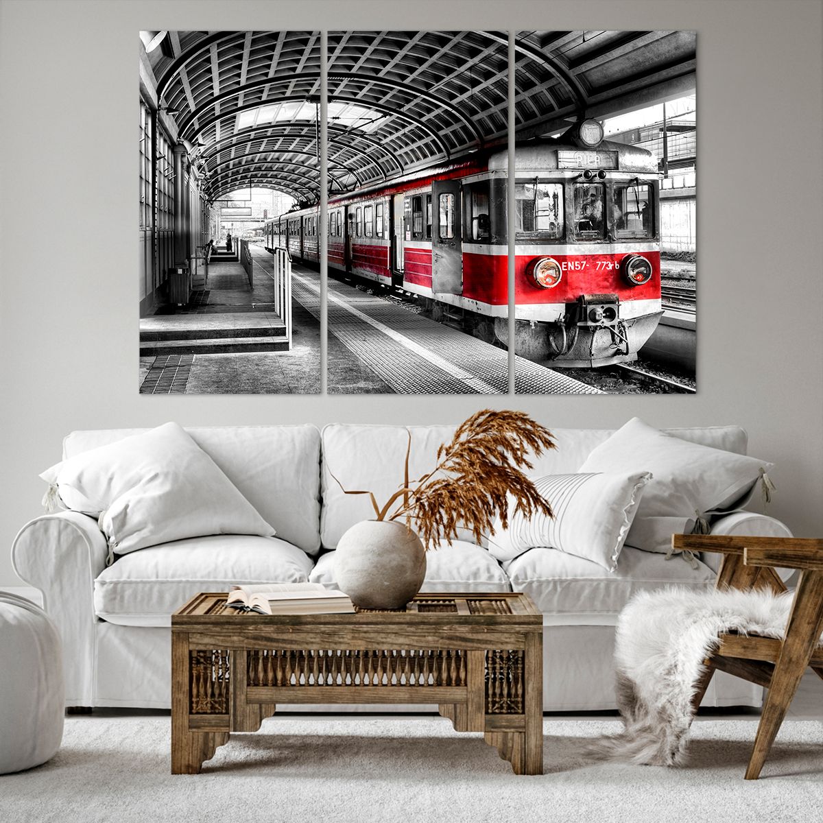 Bild auf Leinwand Personenzug, Bild auf Leinwand Bahnhof, Bild auf Leinwand Plattform, Bild auf Leinwand Lokomotive, Bild auf Leinwand Schwarz Und Weiß
