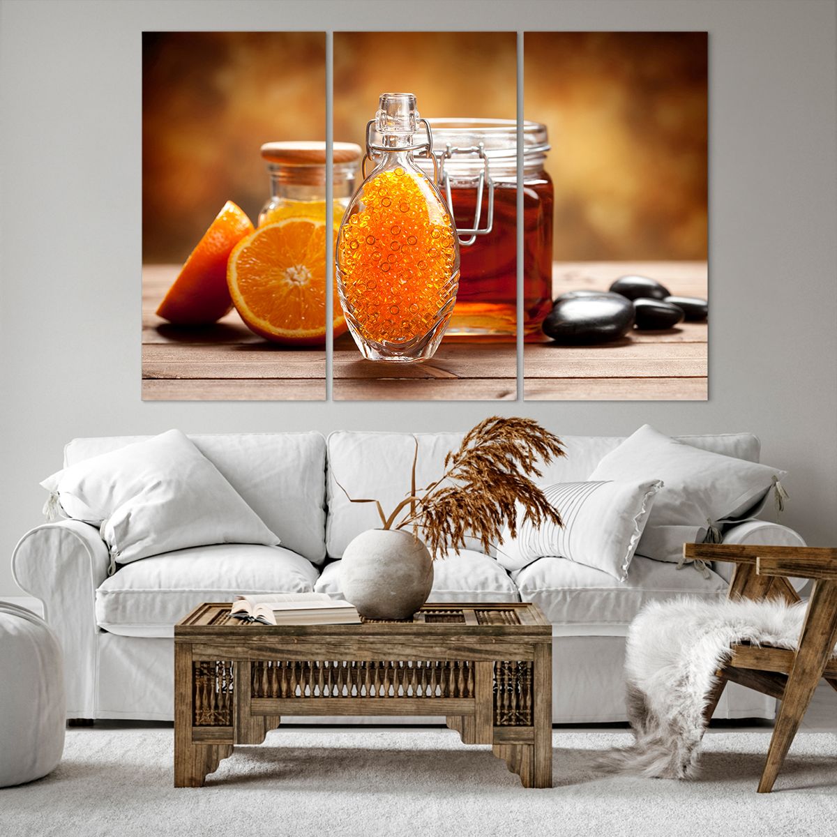 Bild auf Leinwand Gastronomie, Bild auf Leinwand Orange, Bild auf Leinwand Glas Mit Honig, Bild auf Leinwand Steine, Bild auf Leinwand Orangen