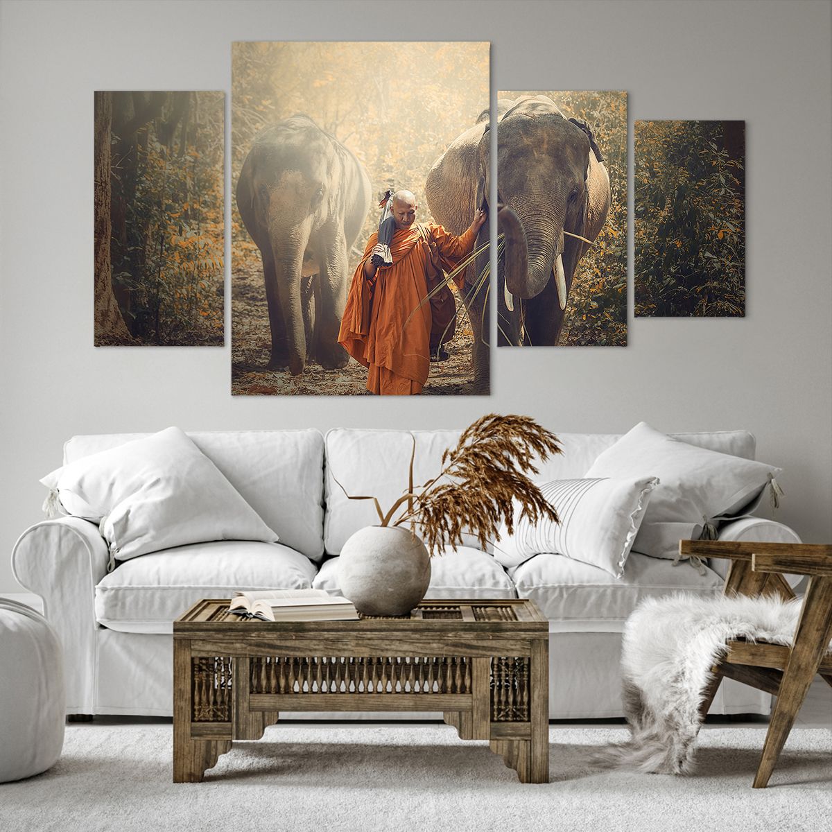 Impression sur toile Asie, Impression sur toile Éléphant, Impression sur toile Moine, Impression sur toile Jungle, Impression sur toile Bouddhisme