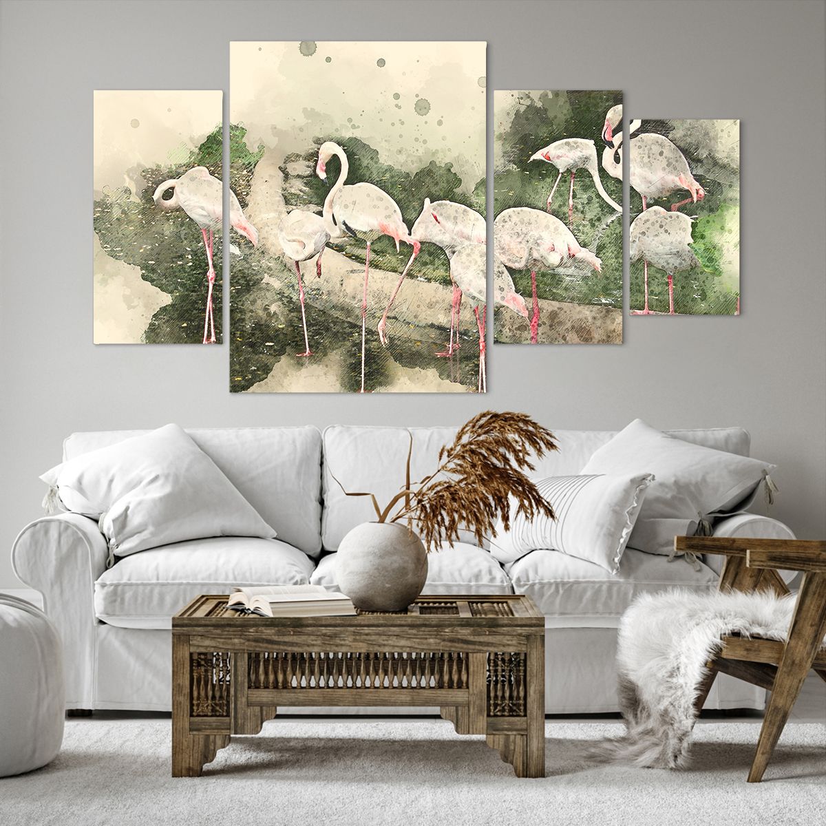 Bild auf Leinwand  Die Vögel, Bild auf Leinwand Flamingos, Bild auf Leinwand Natur, Bild auf Leinwand Grafik, Bild auf Leinwand Tiere