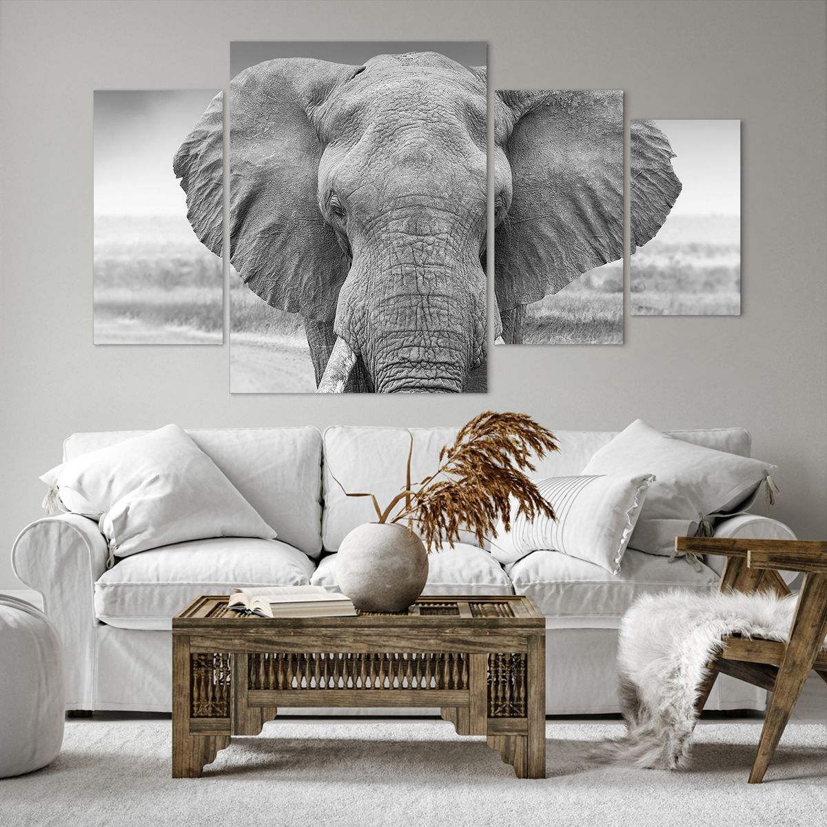 Bild auf Leinwand Elefant, Bild auf Leinwand Afrika, Bild auf Leinwand Tiere, Bild auf Leinwand Natur, Bild auf Leinwand Schwarz Und Weiß