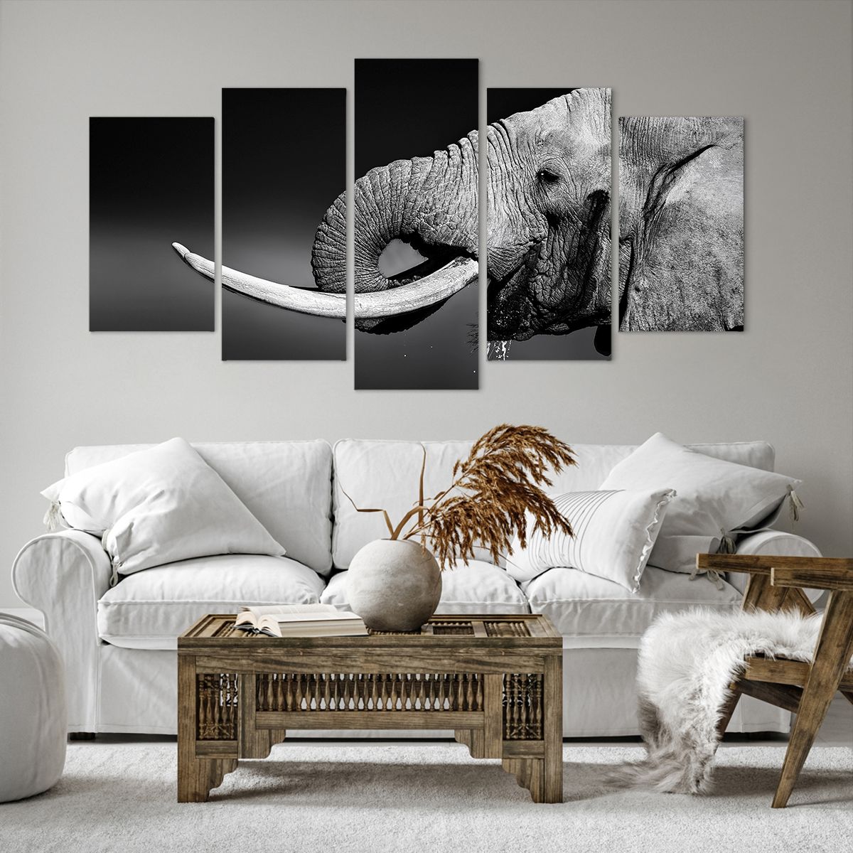 Obrazy na płótnie Zwierzęta, Obrazy na płótnie Słoń, Obrazy na płótnie Afryka, Obrazy na płótnie Natura, Obrazy na płótnie Czarno-Biały
