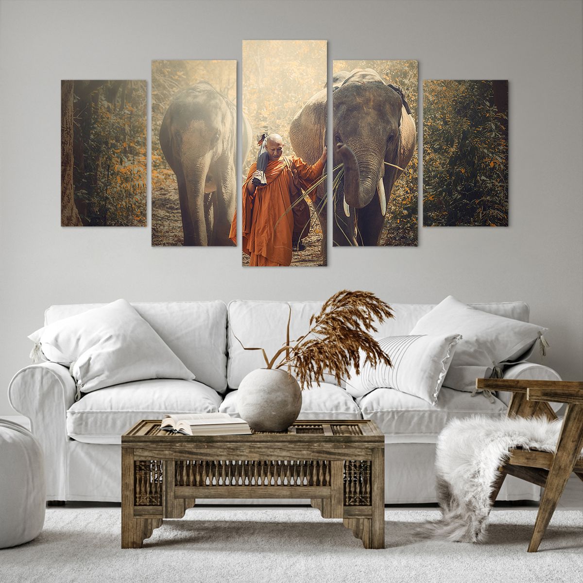 Obrazy na płótnie Azja, Obrazy na płótnie Słoń, Obrazy na płótnie Mnich, Obrazy na płótnie Dżungla, Obrazy na płótnie Buddyzm