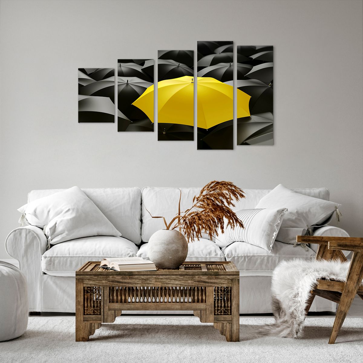 Bild auf Leinwand Gelbe Regenschirme, Bild auf Leinwand Grafik, Bild auf Leinwand Konzept, Bild auf Leinwand Abstraktion, Bild auf Leinwand Illustration