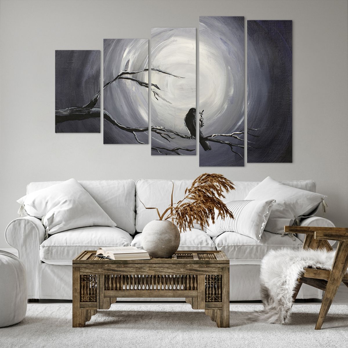 Bild auf Leinwand Abstraktion, Bild auf Leinwand Krähe, Bild auf Leinwand Vogel, Bild auf Leinwand Mond, Bild auf Leinwand Schwarz Und Weiß