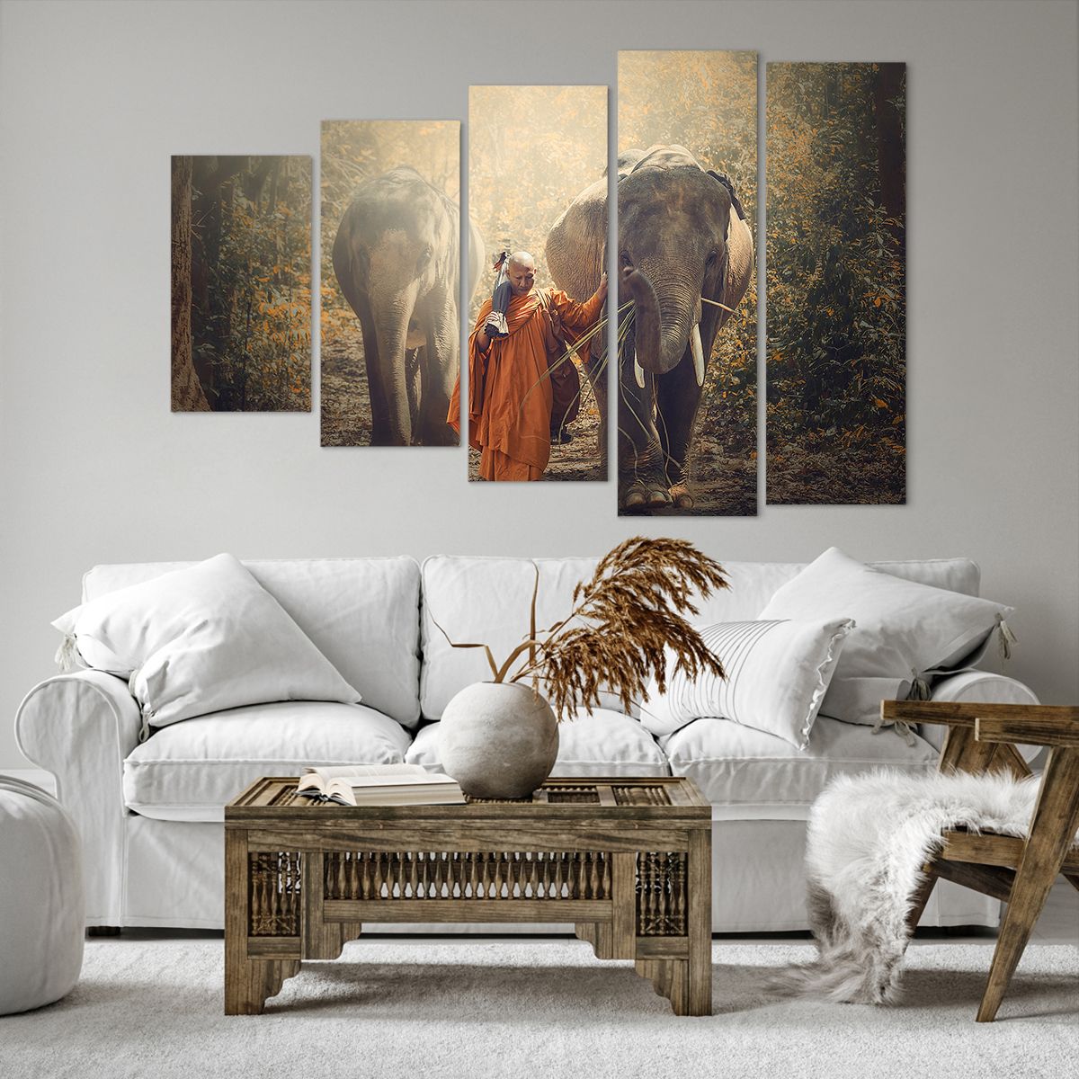 Cuadro sobre lienzo Asia, Cuadro sobre lienzo Elefante, Cuadro sobre lienzo Monje, Cuadro sobre lienzo Selva, Cuadro sobre lienzo Budismo