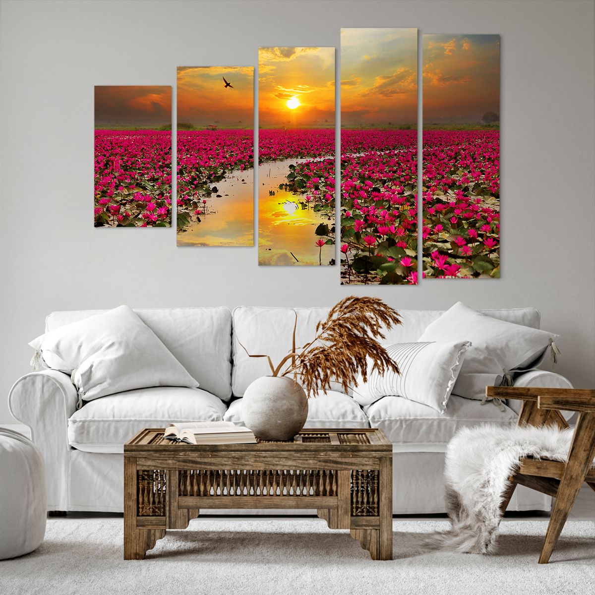 Bild auf Leinwand Lotus Blume, Bild auf Leinwand Blumen, Bild auf Leinwand Landschaft, Bild auf Leinwand Natur, Bild auf Leinwand Der Sonnenuntergang