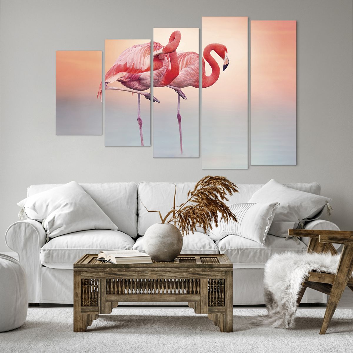 Bild auf Leinwand Flamingos, Bild auf Leinwand Die Vögel, Bild auf Leinwand Natur, Bild auf Leinwand Tiere, Bild auf Leinwand Pastellfarben