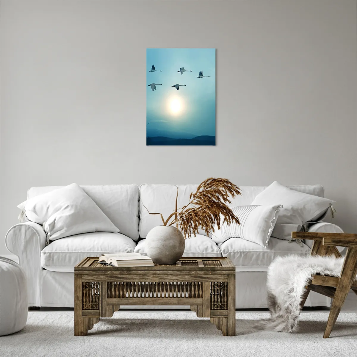 Impression sur toile - Image sur toile - Cygnes volants le matin - 50x70cm - Dis au revoir à l'été pour un an - Décoration murale moderne pour le salon et la chambre ARTTOR