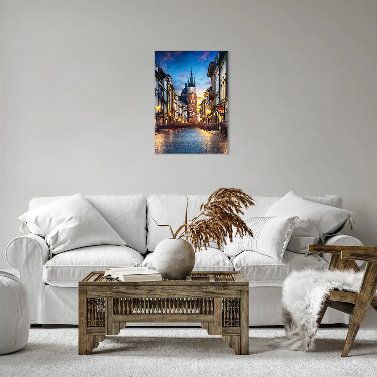 Impression sur toile - Image sur toile - Rue du soir avec vue sur la cathédrale de Cracovie - 50x70cm - La magie de Cracovie - Décoration murale moderne pour le salon et la chambre ARTTOR