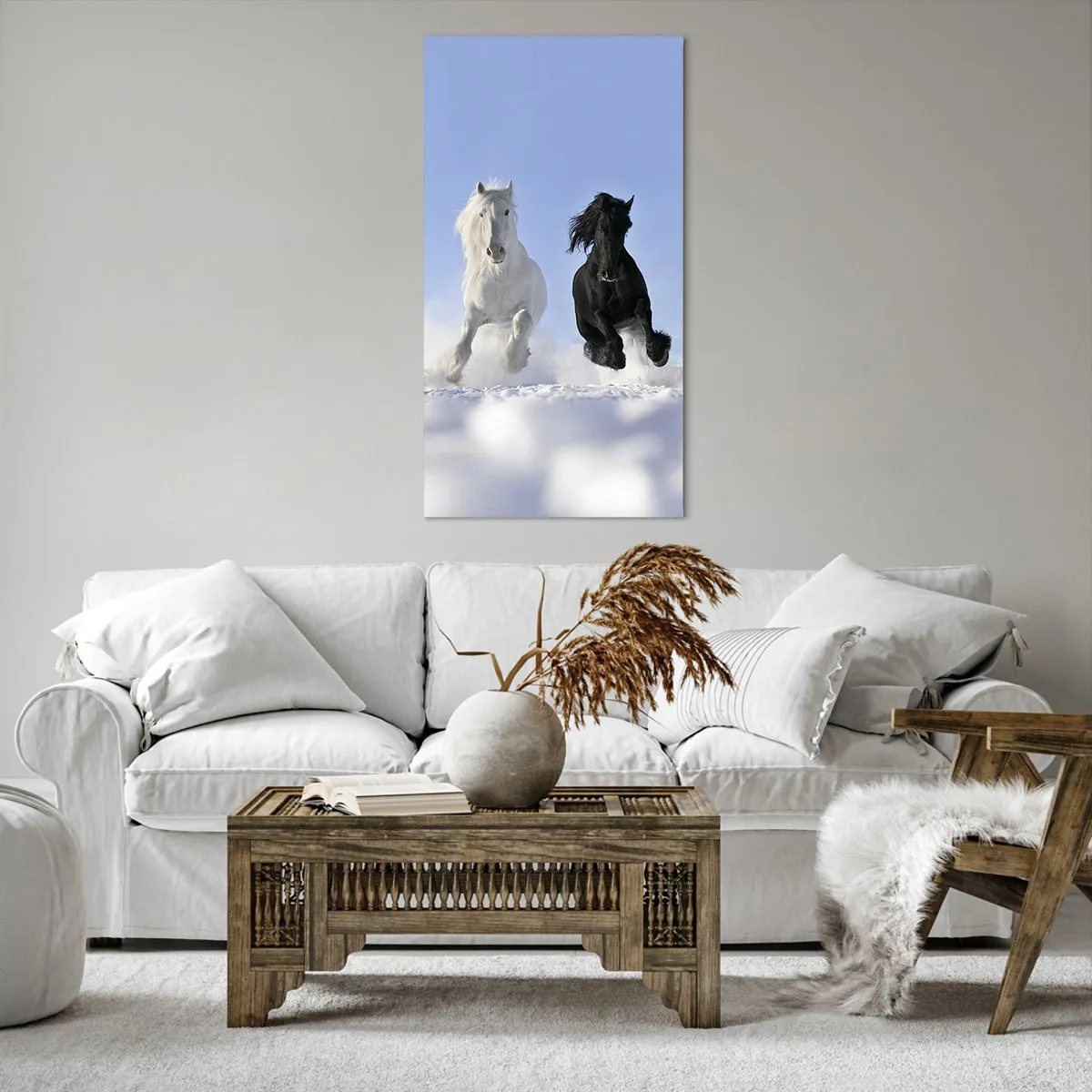 Impression sur toile - Image sur toile - Galop noir et blanc - 65x120 cm