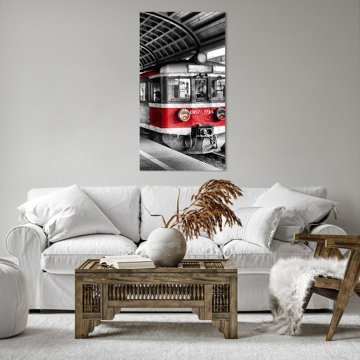 Bild auf Leinwand Personenzug, Bild auf Leinwand Bahnhof, Bild auf Leinwand Plattform, Bild auf Leinwand Lokomotive, Bild auf Leinwand Schwarz Und Weiß