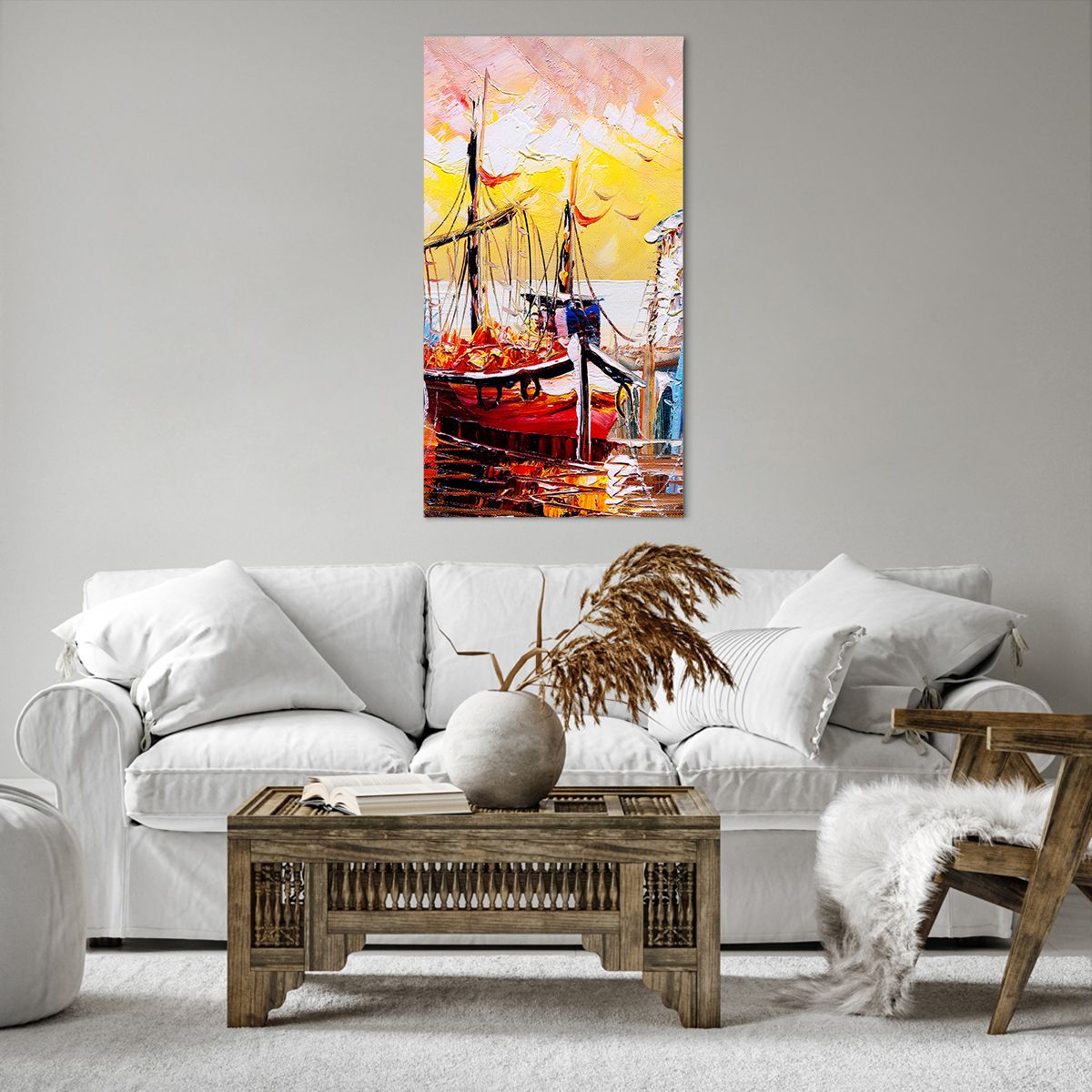 Bild auf Leinwand Landschaft, Bild auf Leinwand Fischereihafen, Bild auf Leinwand Boote, Bild auf Leinwand Die Vögel, Bild auf Leinwand Kunst