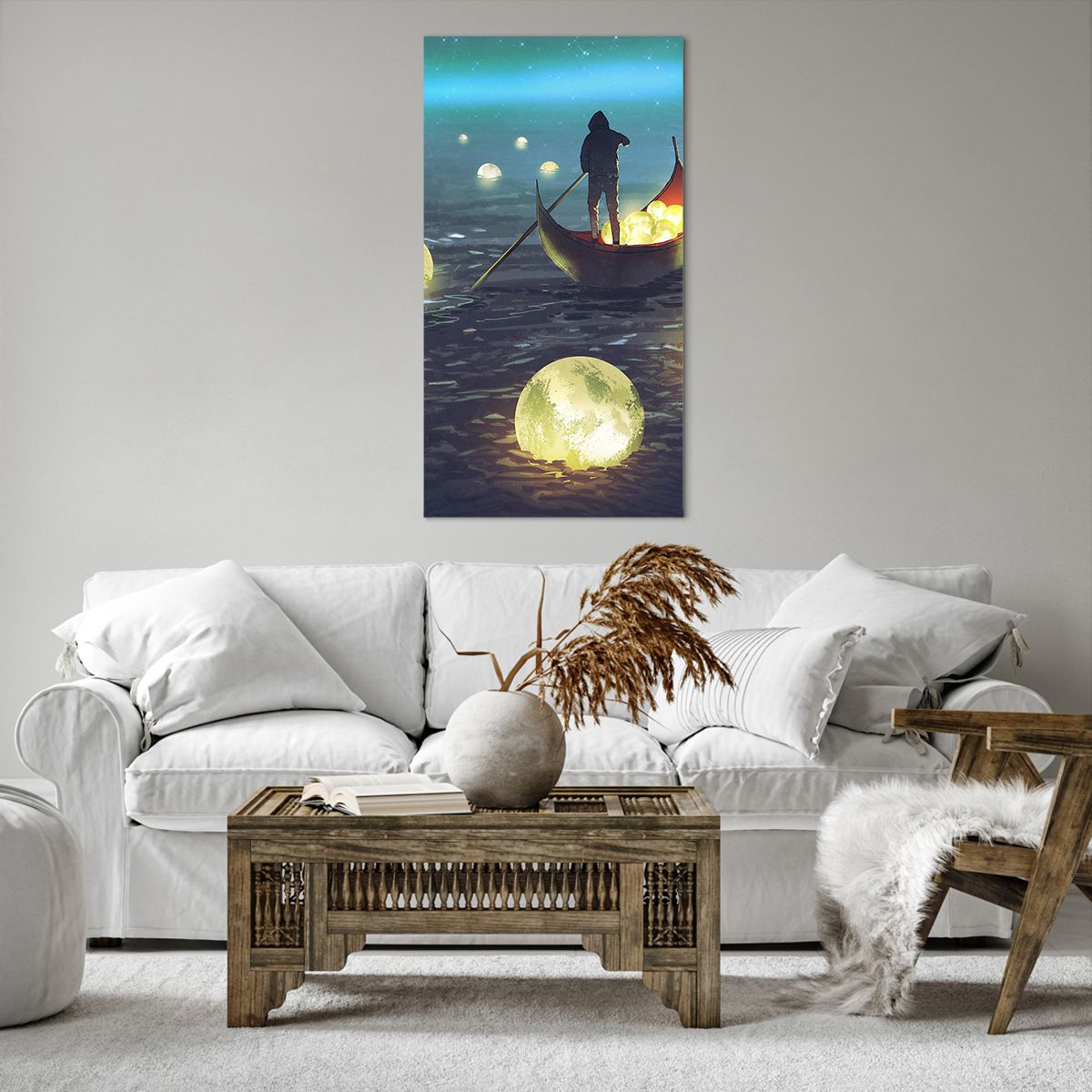 Bild auf Leinwand Abstraktion, Bild auf Leinwand Fantasie, Bild auf Leinwand Boot, Bild auf Leinwand Fischer, Bild auf Leinwand Mond