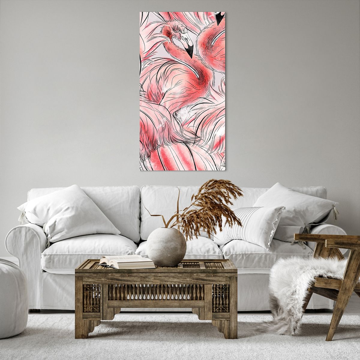 Bild auf Leinwand Flamingo, Bild auf Leinwand Vogel, Bild auf Leinwand Grafik, Bild auf Leinwand Zeichnung, Bild auf Leinwand Pastellfarben