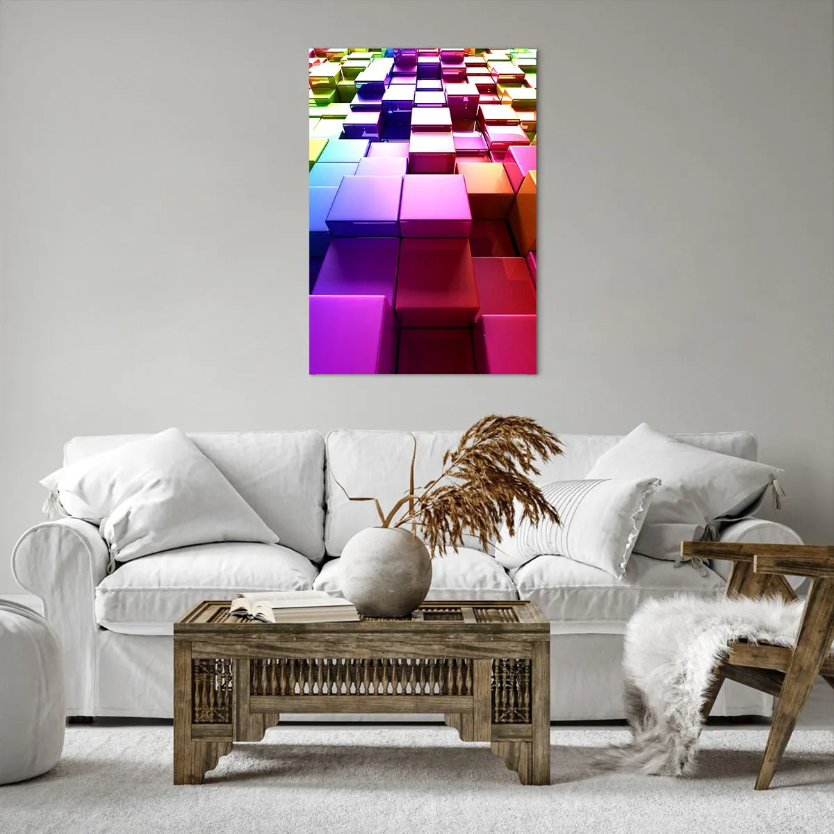 Impression sur toile - Image sur toile - Cubes géométriques 3D colorés - 70x100cm - Collaboration Op art dans une équipe - Décoration murale moderne pour le salon et la chambre ARTTOR