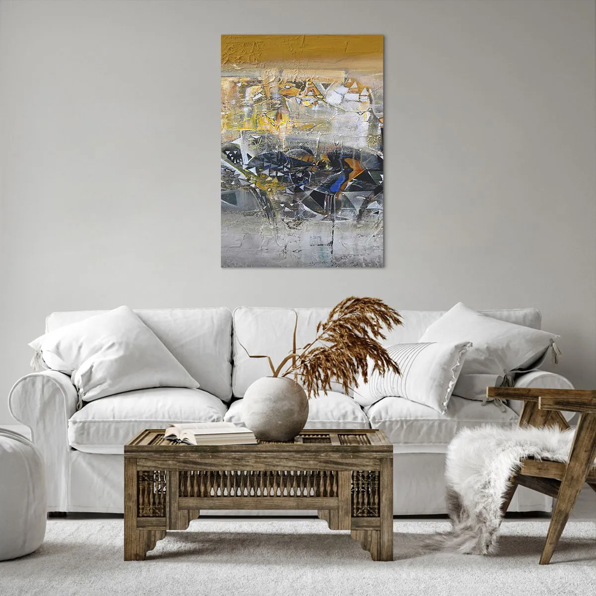 Cuadro sobre lienzo - Impresión de Imagen - Abstracción con tonos dominantes de amarillo y gris. - 70x100cm - Todo se pondrá en su sitio - Decoración de pared moderna para salón y dormitorio ARTTOR