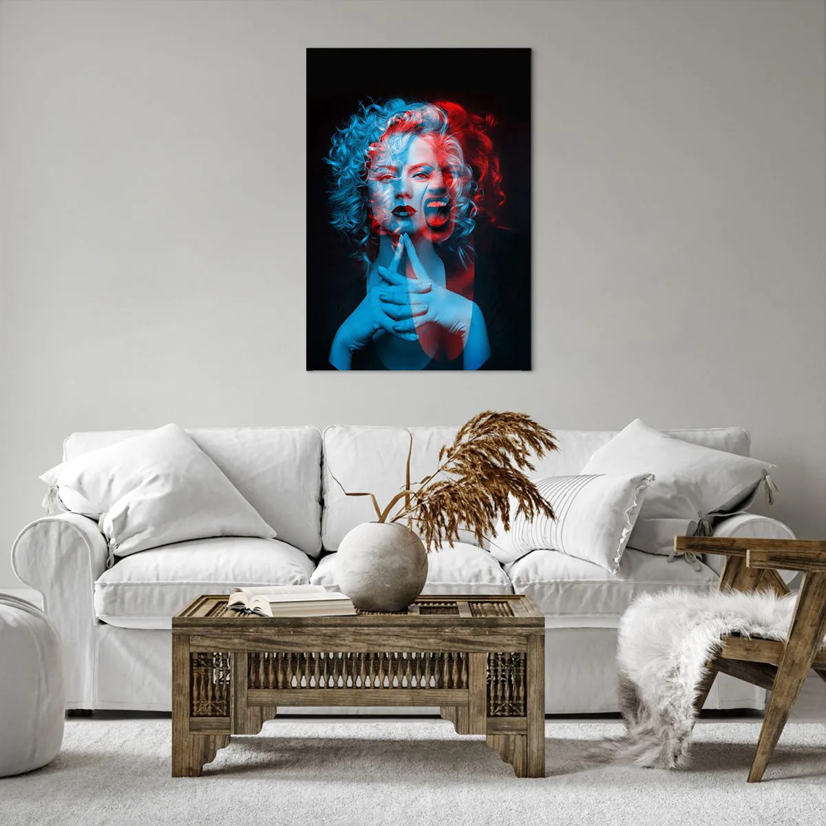Cuadro sobre lienzo - Impresión de Imagen - Doble retrato de una mujer en rojo y azul - 70x100cm - Alter ego - Decoración de pared moderna para salón y dormitorio ARTTOR