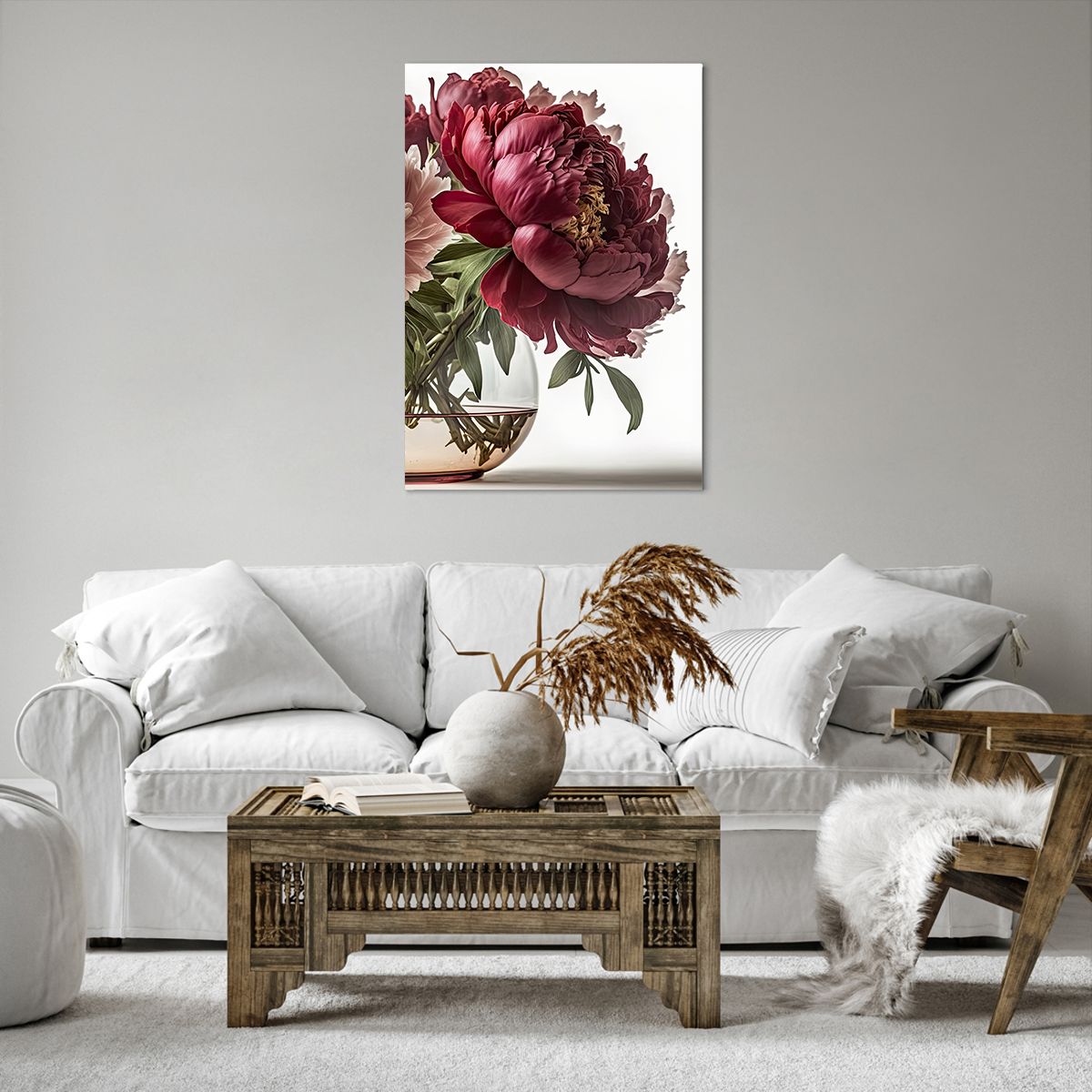 Poster Floreale Rosa Su Tela CCWACPP - 30x30cm, Stampa Vintage