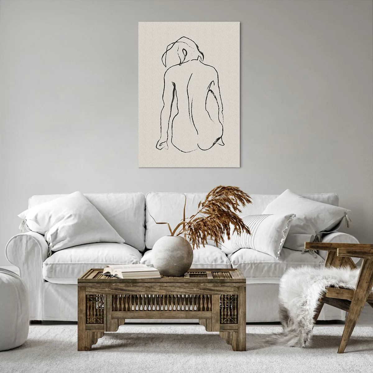 Impression sur toile - Image sur toile - Un croquis subtil de la silhouette d'une fille de dos - 70x100cm - Femme nue - Décoration murale moderne pour le salon et la chambre ARTTOR