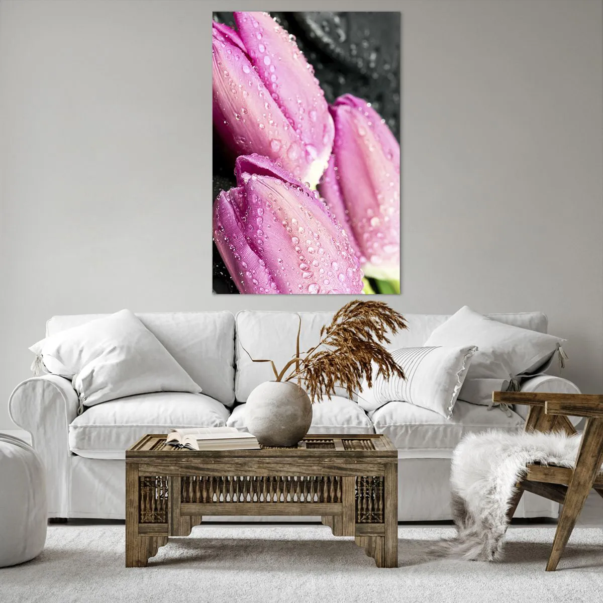 Canvastavla - Bild på duk - Tre i lila färg på en sten - 80x120 cm