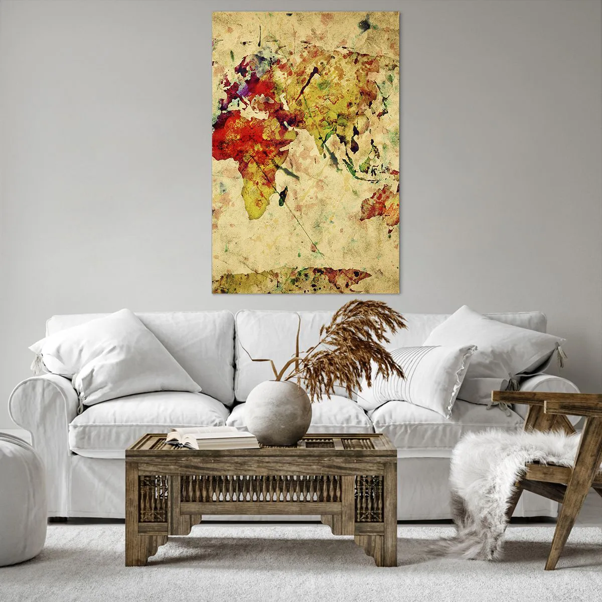 Quadro su tela - Stampe su Tela - Un'interpretazione artistica e colorata della mappa del mondo - 80x120cm - La vita come la carta colorata di una mappa - Decorazione murale moderna per soggiorno e camera da letto ARTTOR