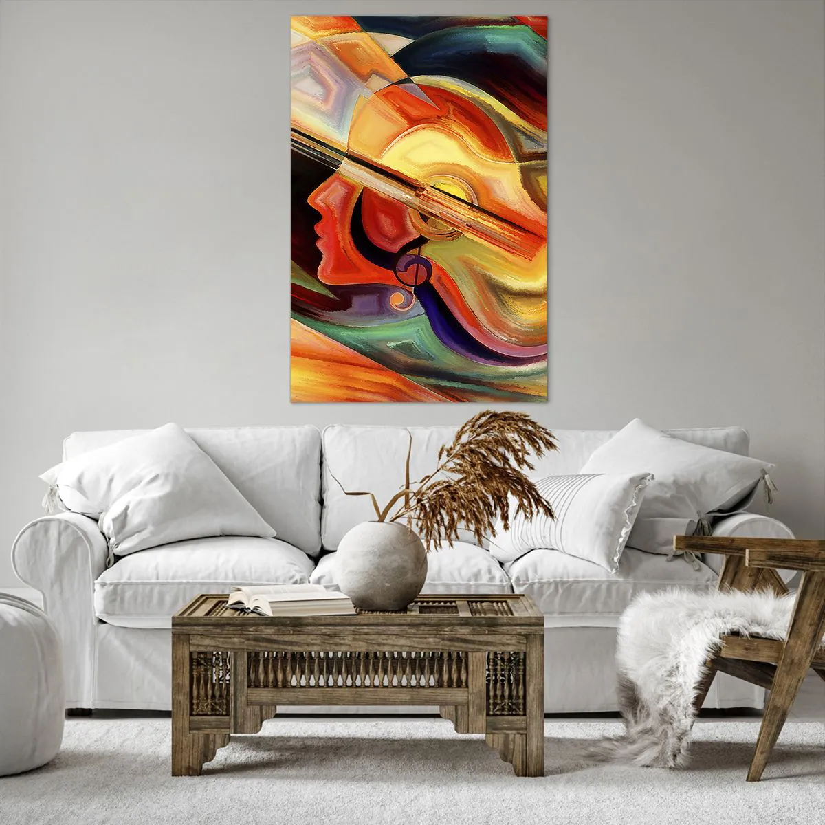 Obraz na płótnie - Kolorowa abstrakcja inspirowana muzyką i gitarą - 80x120cm - Wszystko gra - Nowoczesna dekoracja ścienna do salonu i sypialni ARTTOR